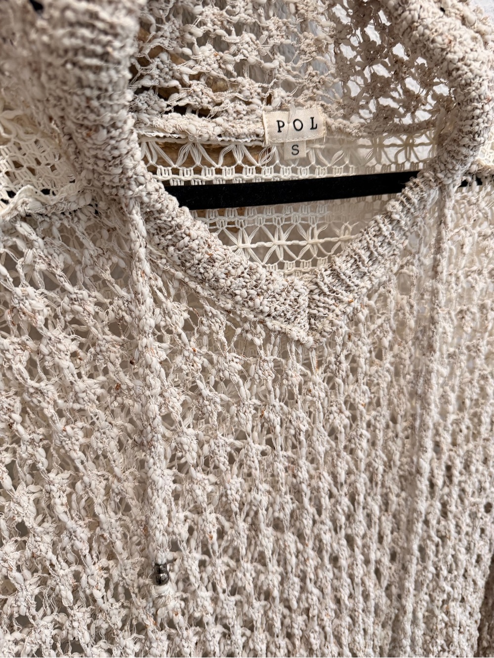 POL Light Cream Open knit Crochet Hooded Sweater shirt sheer sz S - Picture 4 of 4